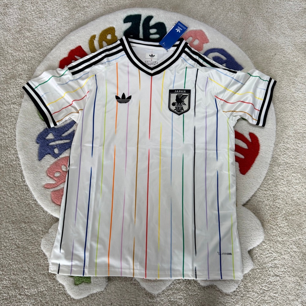 Adidas Japan JFA Soccer Jersey White Rainbow Stripe Size Medium